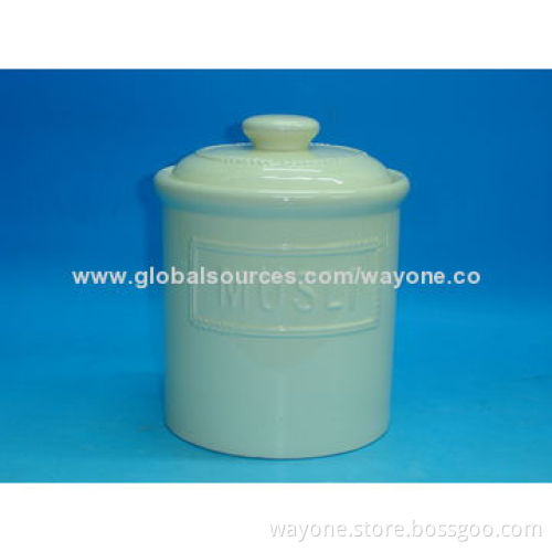 Ceramic sugar jar with embossed words,food-safe,easy to take care, for tea/coffee/biscuit storage